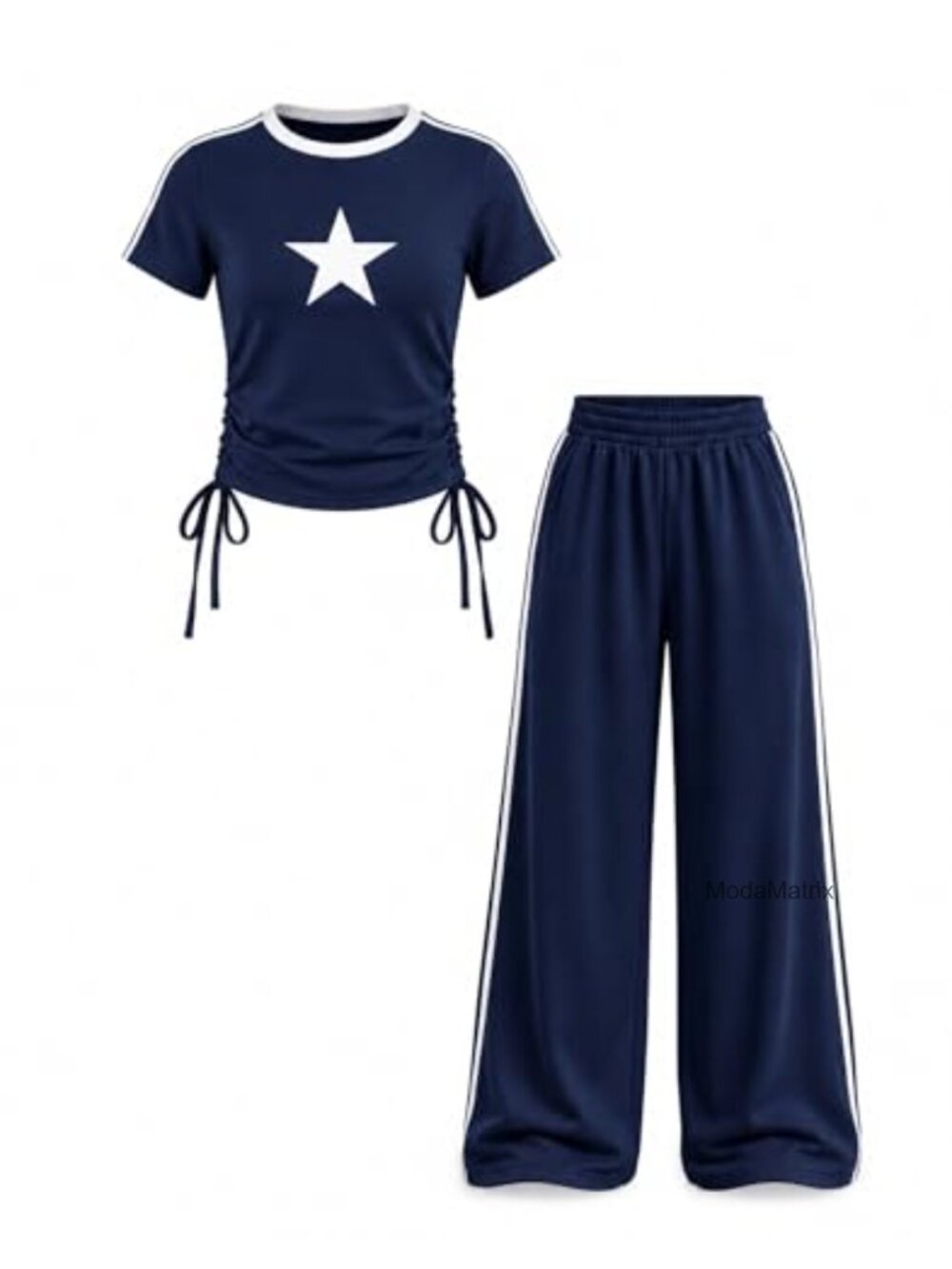 Girls 2 Piece Outfit - Cotton Spandex Short Sleeve Top & Wide Leg Pants Set